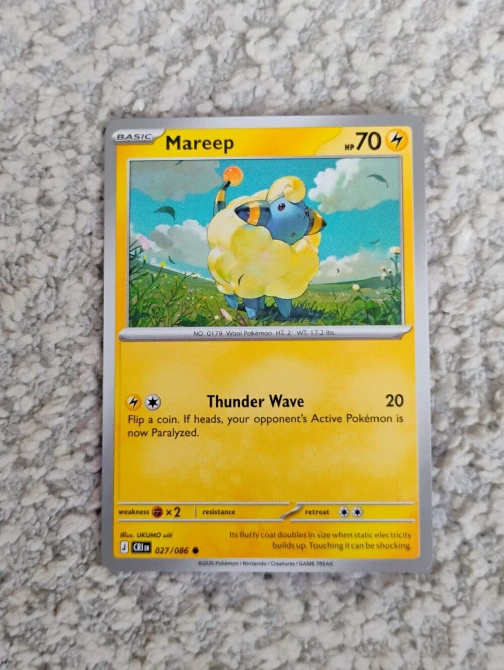 POKEMON TCG Card Mareep Chaos Rising 027/086 PZ